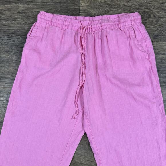 Charter Club Luxury Linen Pants M Pink Wide Leg Elastic Drawstring Waist - Picture 2 of 13